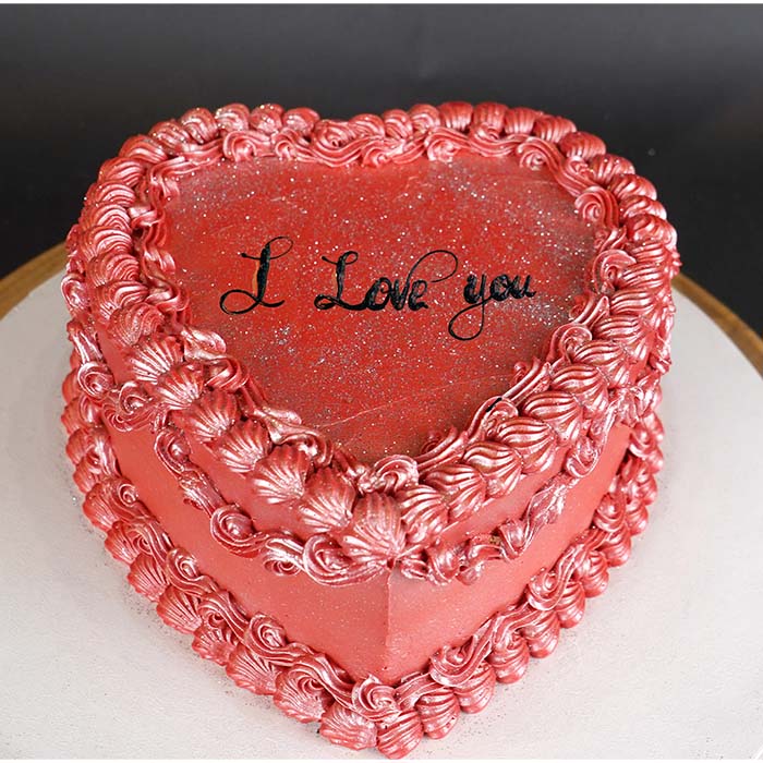Valentines Red Glitter Heart Cake