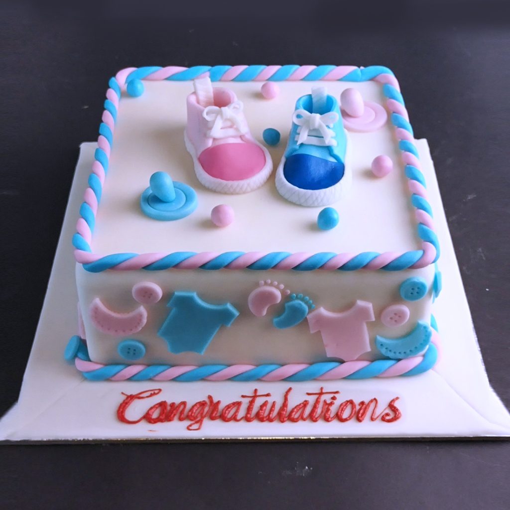Pink Blue Shoes Gender reveal Cake