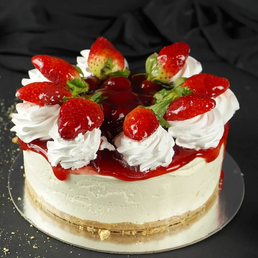 White Chocolate and Strawberry Cheesecake Eggless