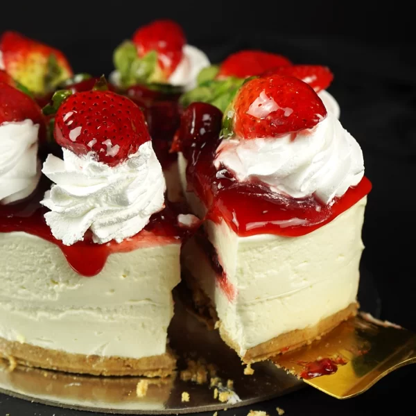 White Chocolate and Strawberry Cheesecake Eggless