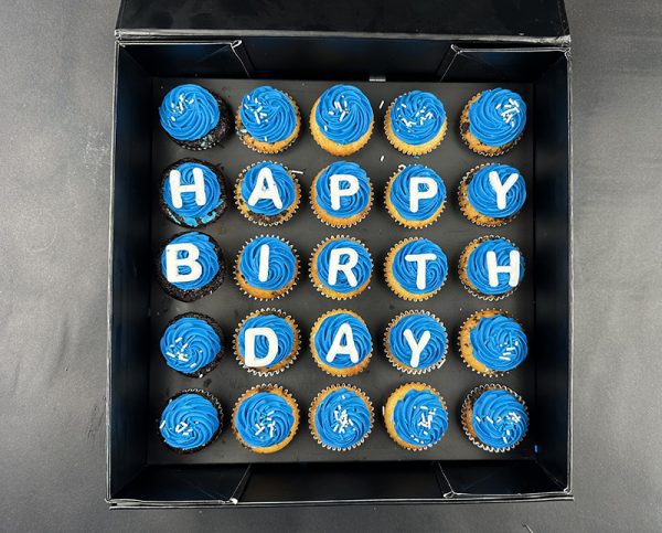 Blue Happy Birthday Box 25 of Assorted Mini Cupcakes