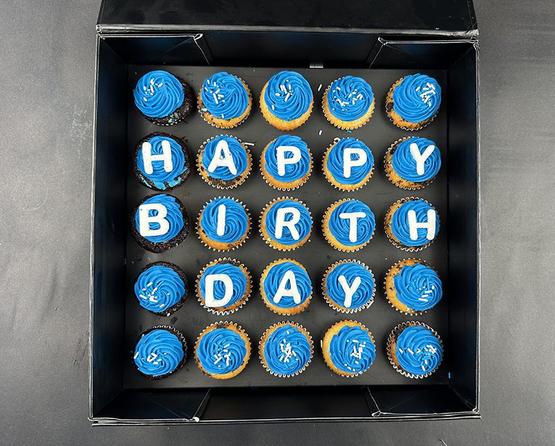 Blue Happy Birthday Box 25 of Assorted Mini Cupcakes