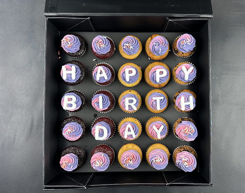 Pink Happy Birthday Box 25 of Assorted Mini Cupcakes