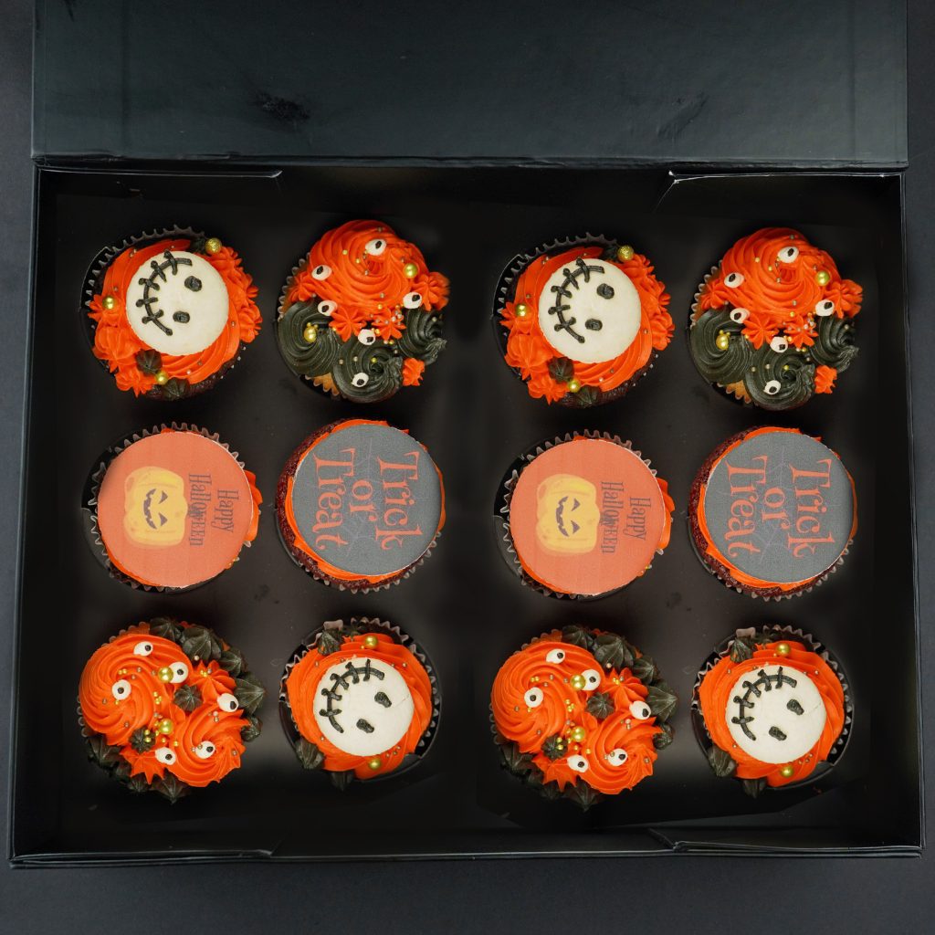 Orange Box of 12 Halloween Cupcakes