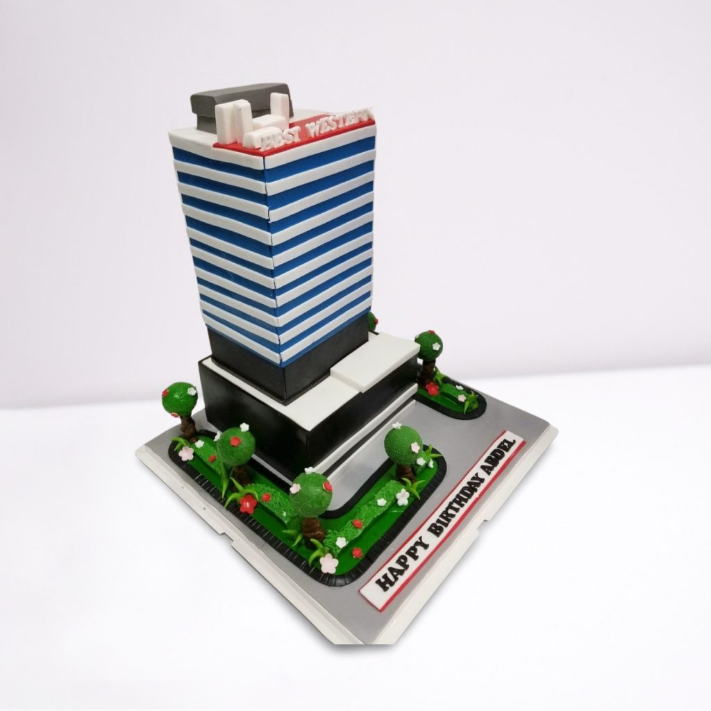 3D Office Tower Cake - Customizable Birthday Cake for Professionals