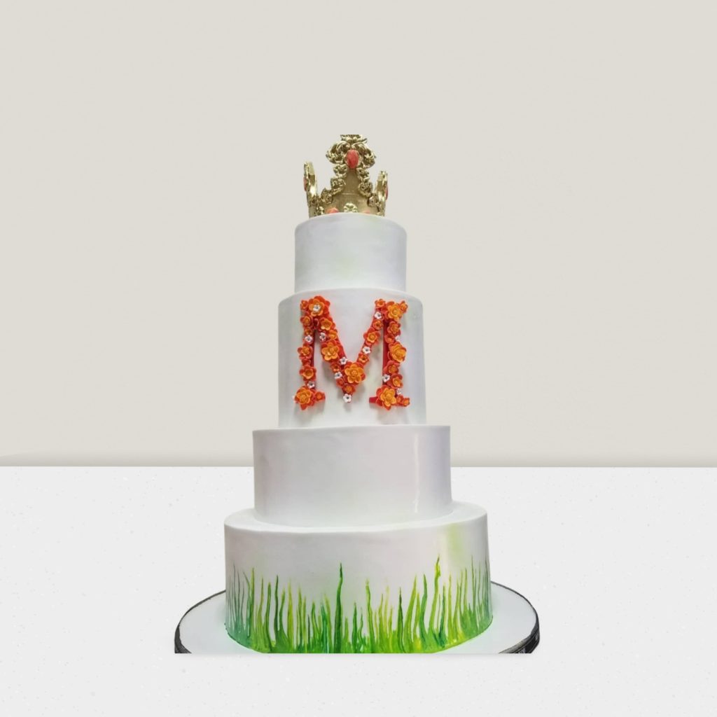 4_Tier_White_Cake_with_Crown___Personalized_Letter