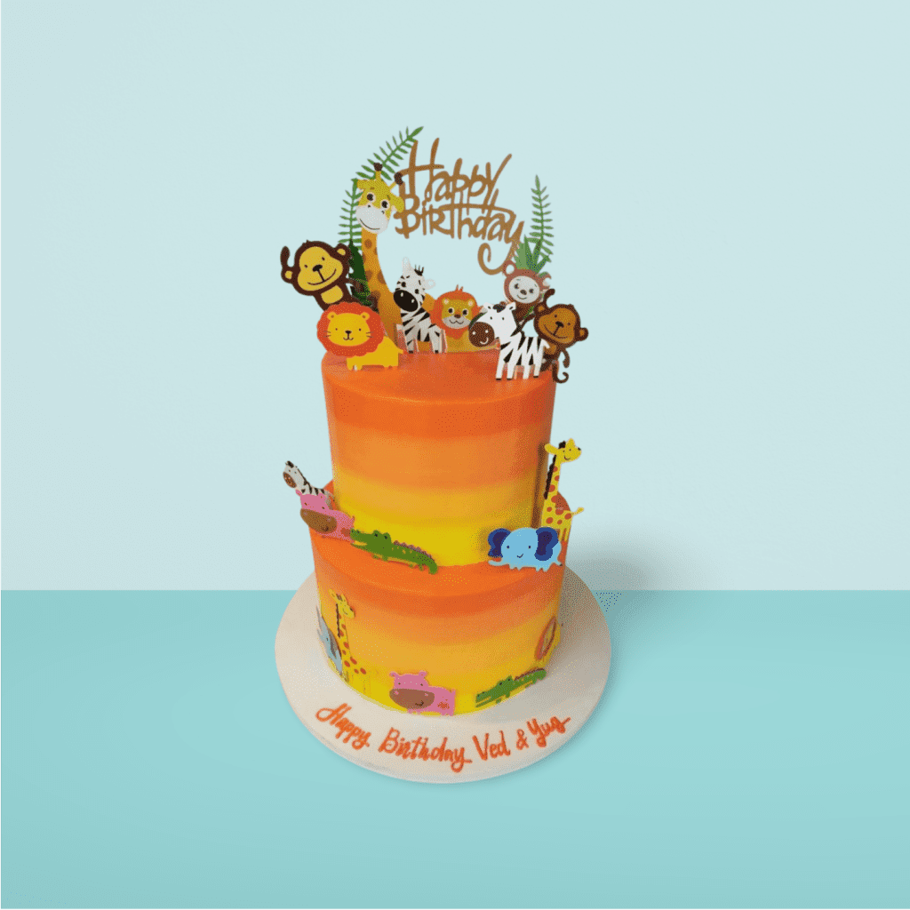 Animal Topper Orange Sunset 2 Tier Cake