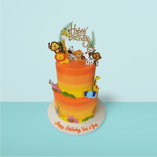 Animal Topper Orange Sunset 2 Tier Cake