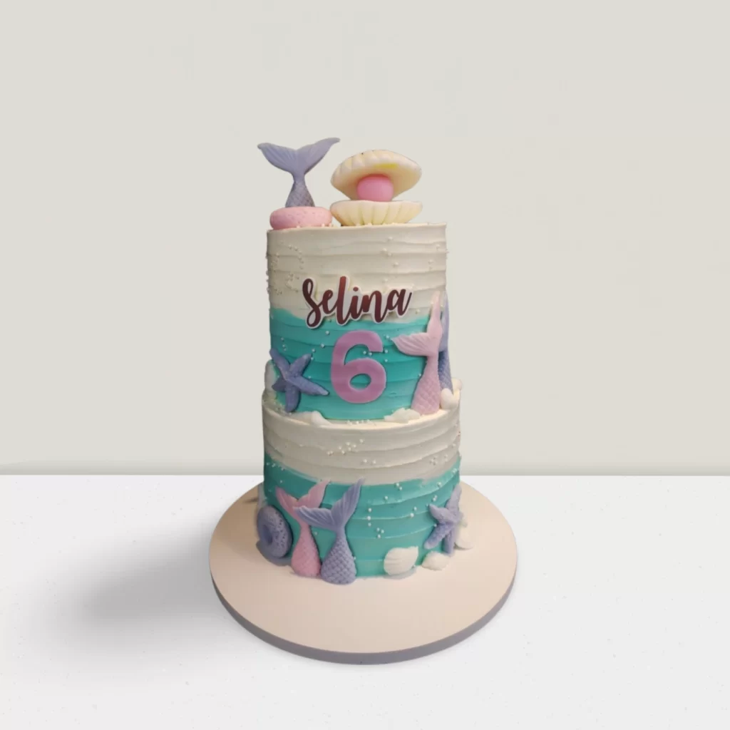 Mermaid Tails and Shells Cake – Elegant Two-Tier Sea Fantasy